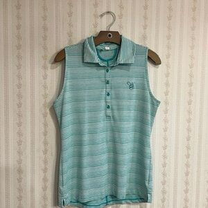 Striped Sleeveless Polo Top - Teal